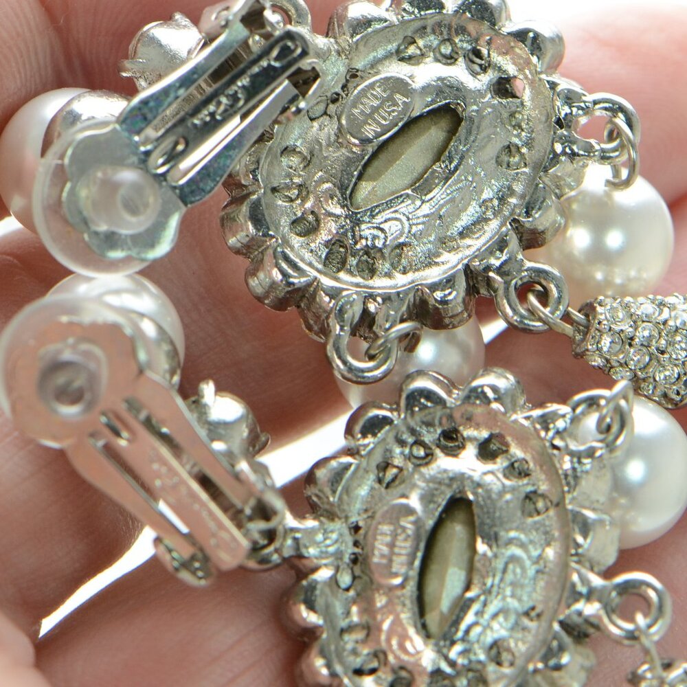 100% Authentic! Oscar de la Renta Crystal & Faux Pearl drop Earrings - Picture 9 of 9